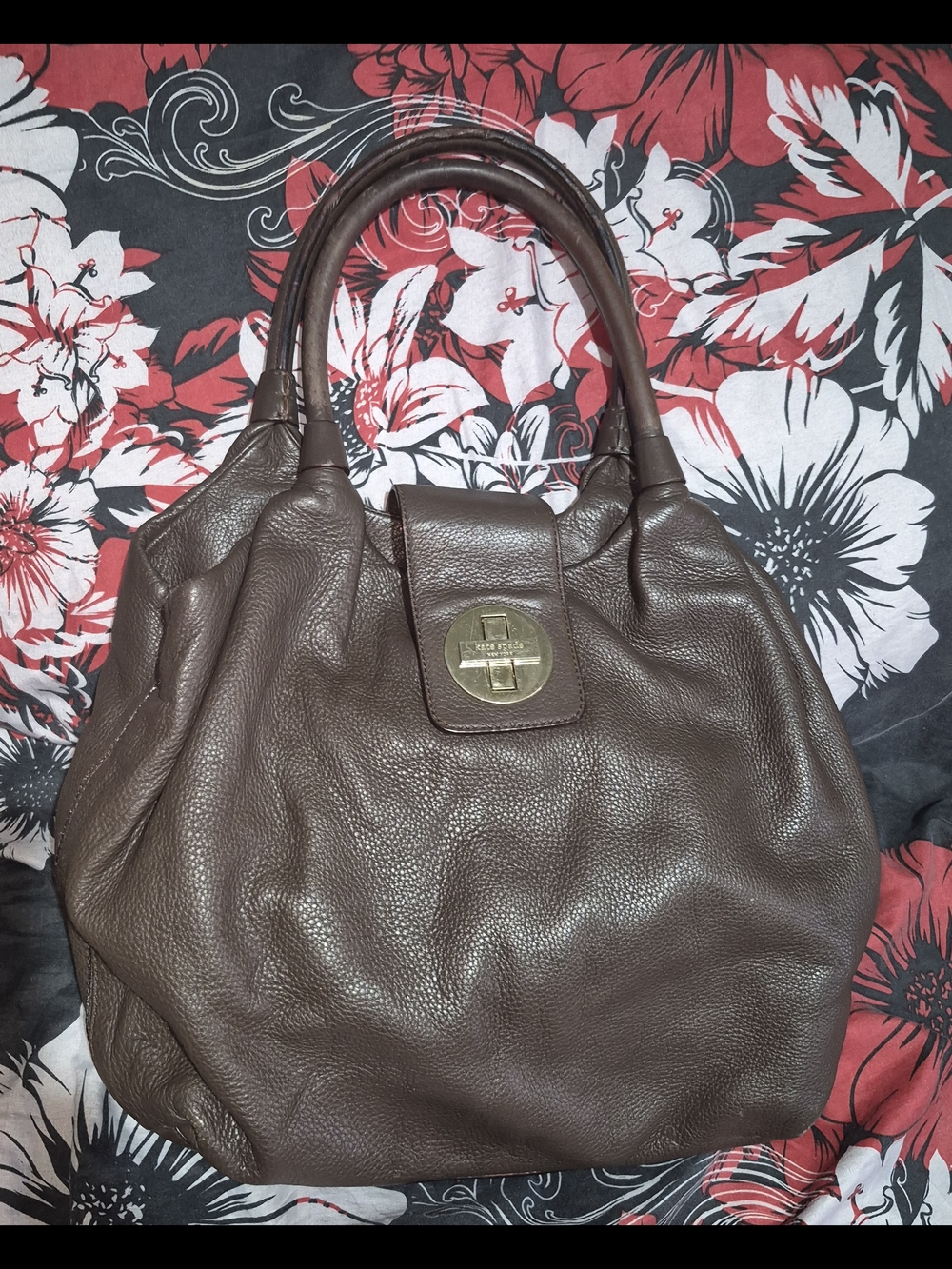 kate spade Brown Pebbled Leather Hobo with Gold-Tone Turnlock